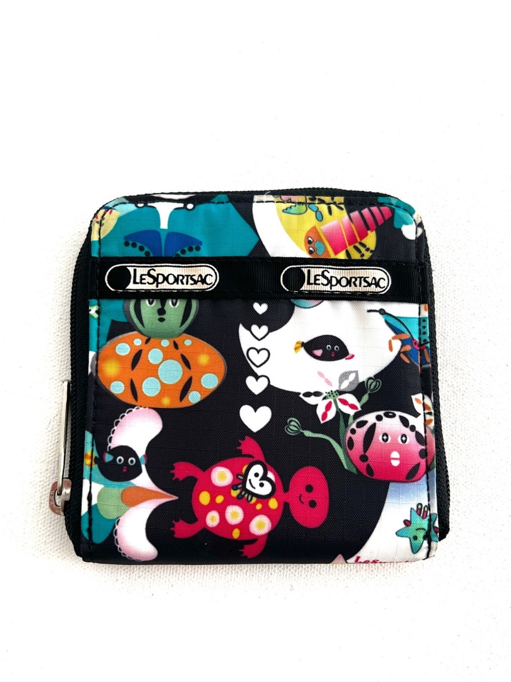 LeSportsac Full Zip Compact Wallet Colorful Jellyfish Sea Life Print EUC